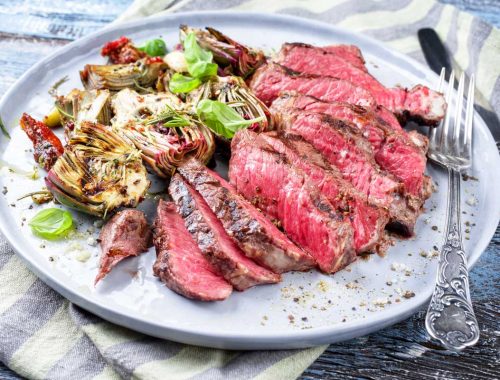 Roast-beef-tagliata-griglia-con-carciofi-pomodorini